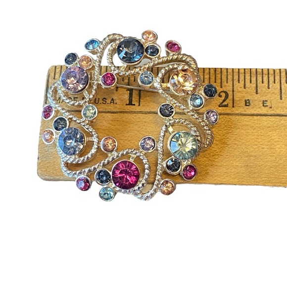 NAPIER Brooch Pin Signed Estate  Blue Teal Purple Rhinestones Silver Tone Lux - Picture 3 of 3